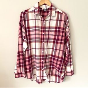 Old Navy Pink Plaid Boyfriend Flannel Size Large